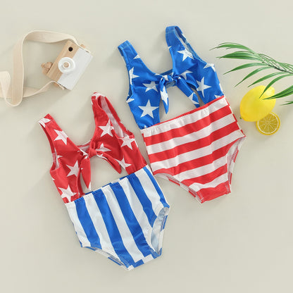 Baby Girl Stars Strip Print Sleeveless Swimwear childrensterritory