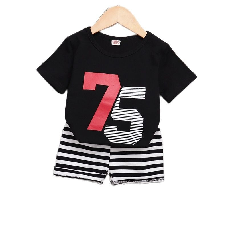 2PCS Toddler Boy 75 Print Top + Shorts Clothes Set childrensterritory