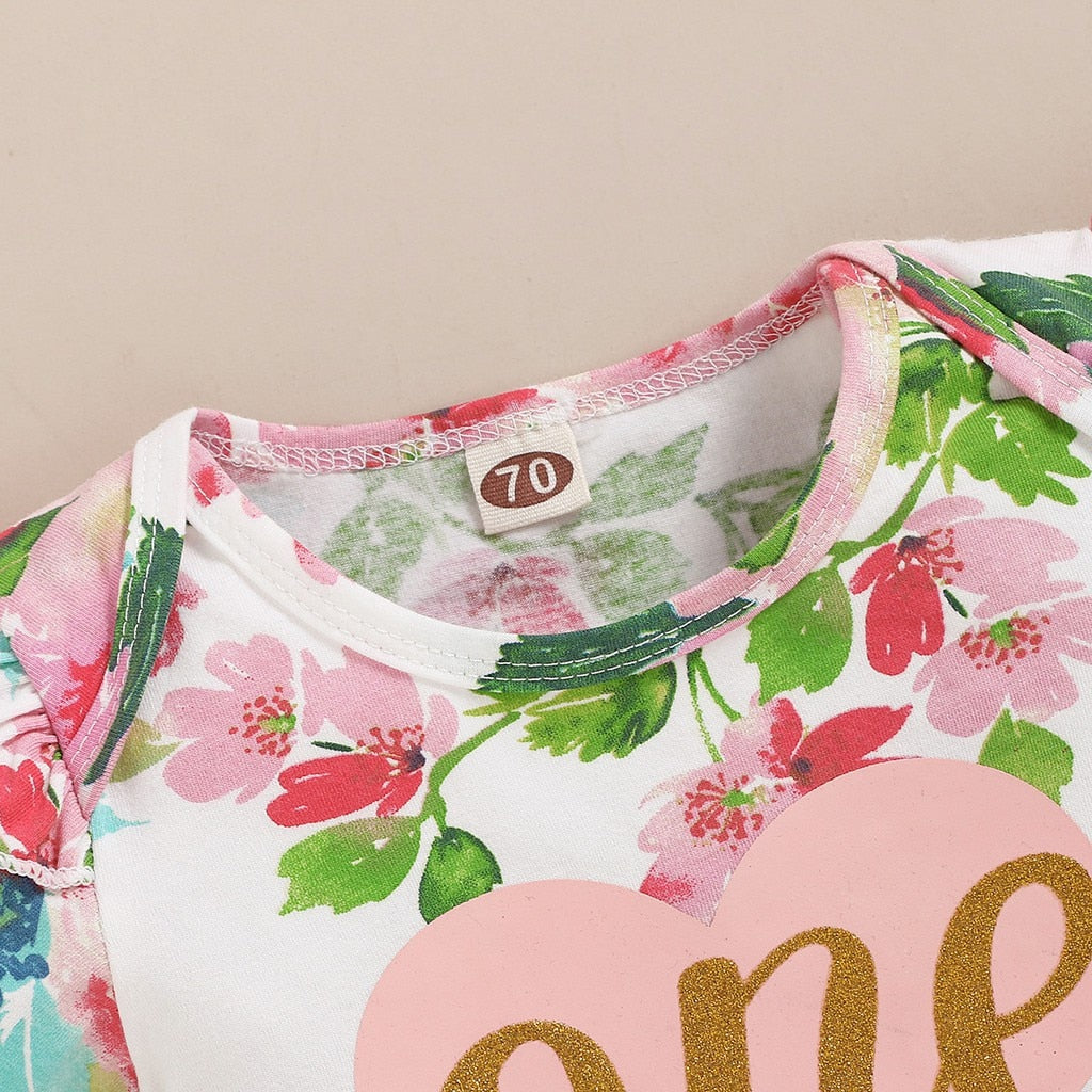 3PCS Baby Girls Floral Romper &amp; Skirt Princess Outfit Set childrensterritory