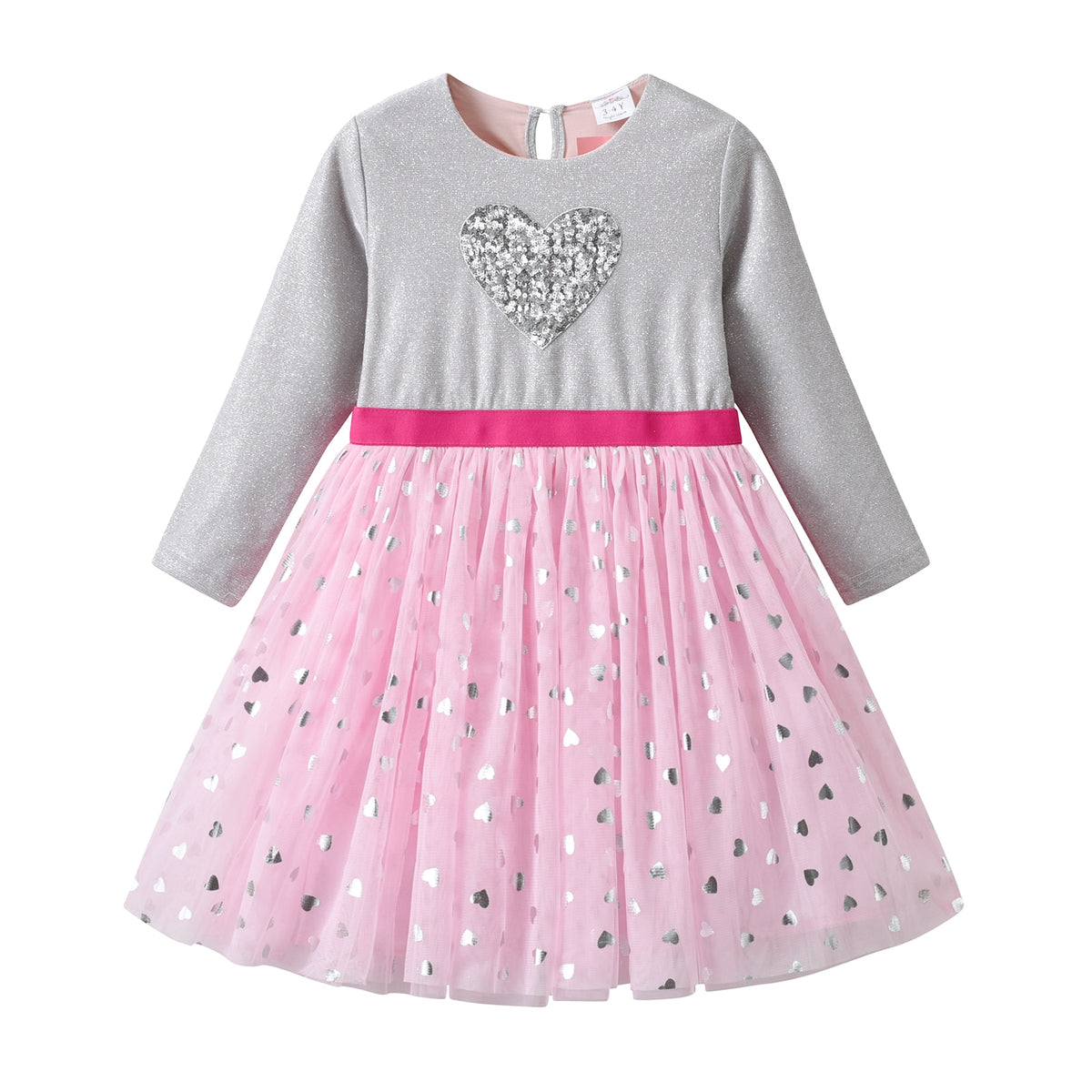 Kids Girls Heart Yarn Long Sleeve Dress childrensterritory