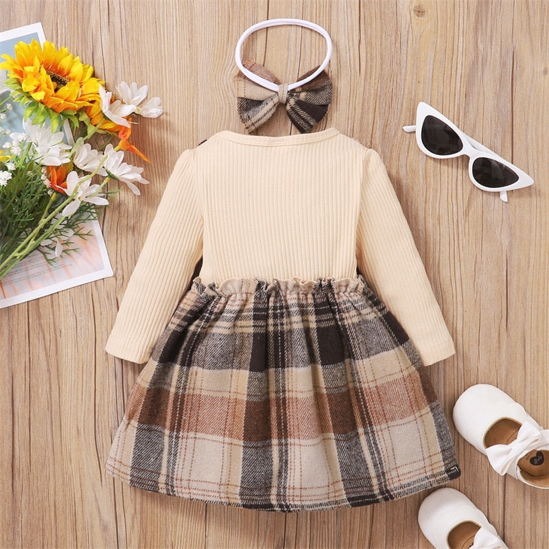 Plaid Print Bow Decor Baby Girls Princess Dress childrensterritory