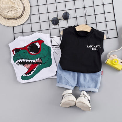 Baby Boy Letter and Dinosaur Print Vest Tops+Shorts 2PCS Set childrensterritory