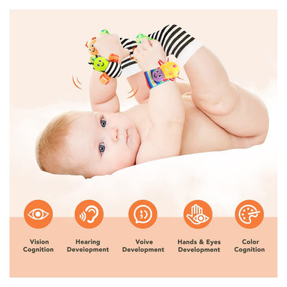 Baby Wrist Rattles and Foot Finder Socks 4PCS/SET childrensterritory