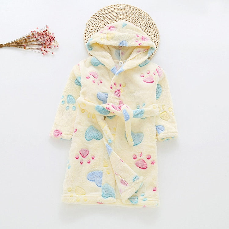 Kids Cartoon Printed Hooded Flannel Bathrobe childrensterritory