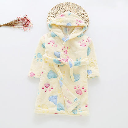 Kids Cartoon Printed Hooded Flannel Bathrobe childrensterritory