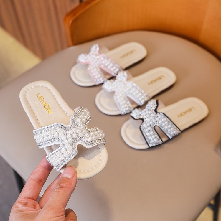 Classic Baby/Kids Girls Pearls Beading Summer Slippers childrensterritory