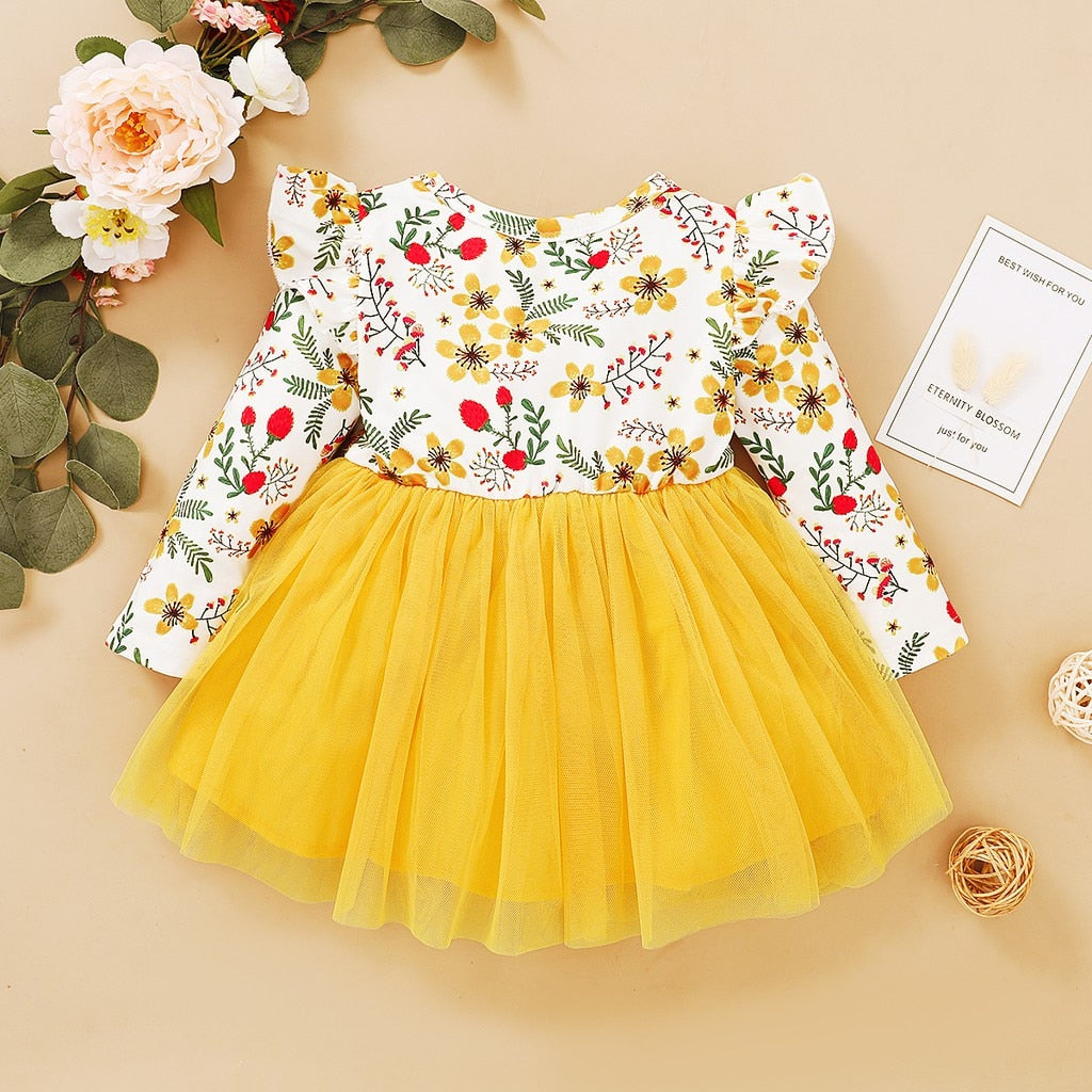 Yellow Tulle Patchwork Toddler Girls Swing Dress childrensterritory