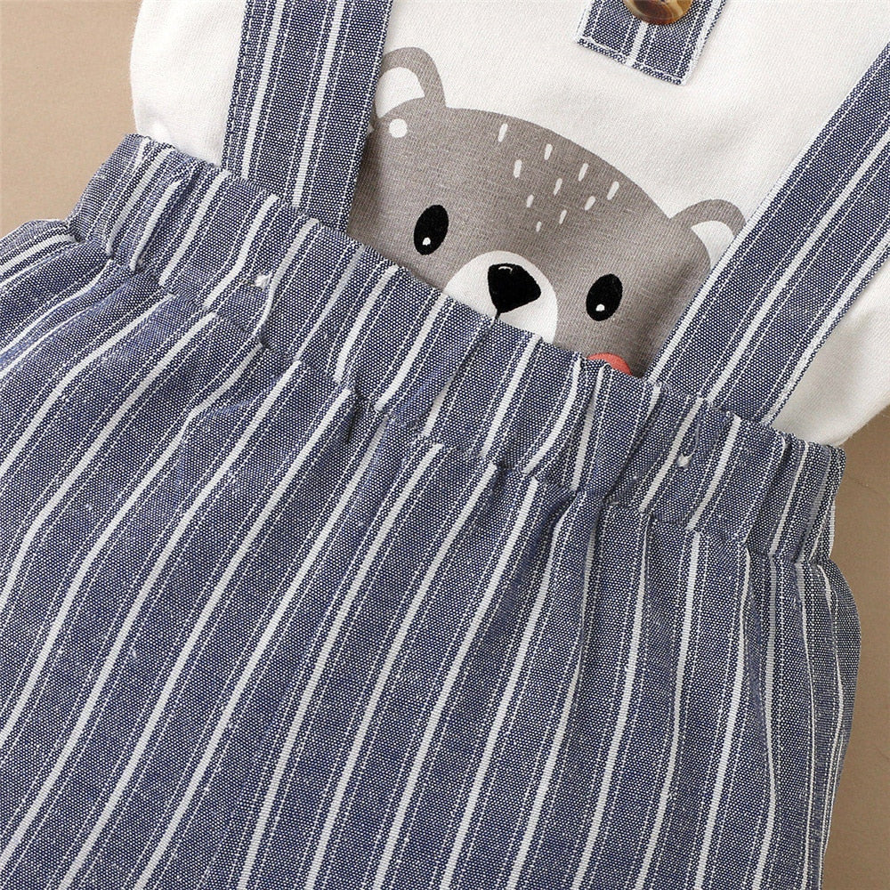 Baby Boy Cartoon Bodysuit with Striped Shorts Clothes Set childrensterritory