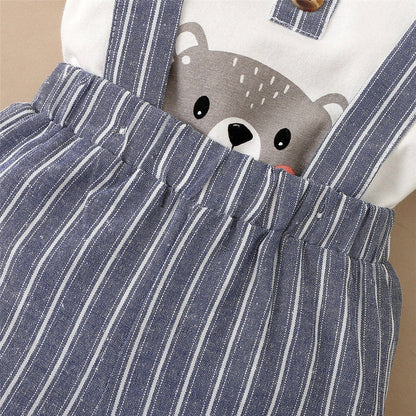 Baby Boy Cartoon Bodysuit with Striped Shorts Clothes Set childrensterritory