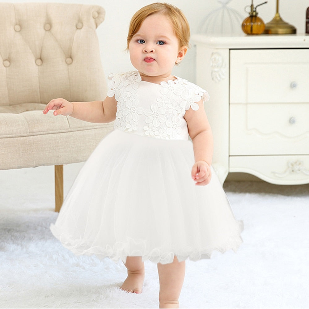 Baby Girl Flower Tulle Laced Baptism Wedding Party Dress childrensterritory