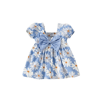 Baby Girls Floral Print Square Neck A-line Summer Dress childrensterritory