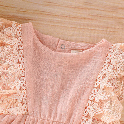2Pcs Lace Sleeves Baby Girl Bodysuit with Headband childrensterritory