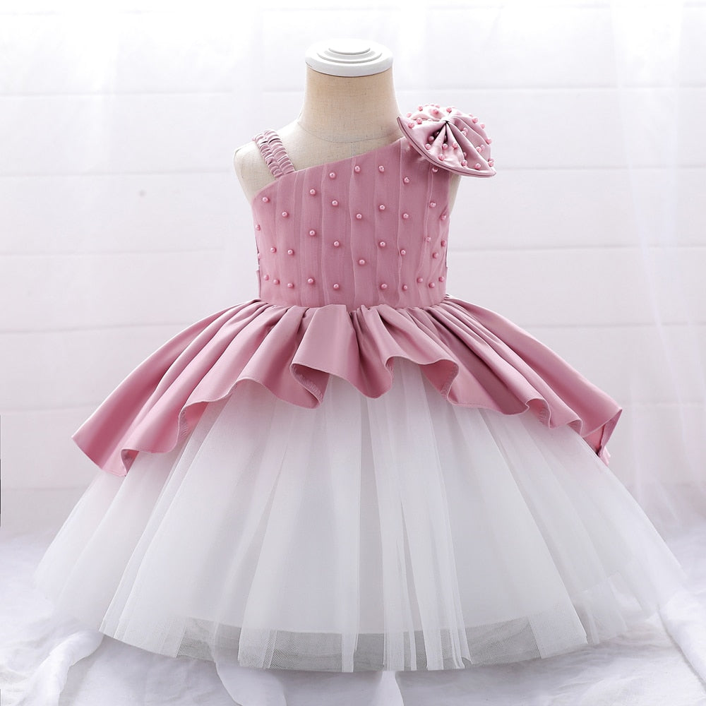 Baby/Kids Girls Bow Beaded Tulle Christening Dress childrensterritory