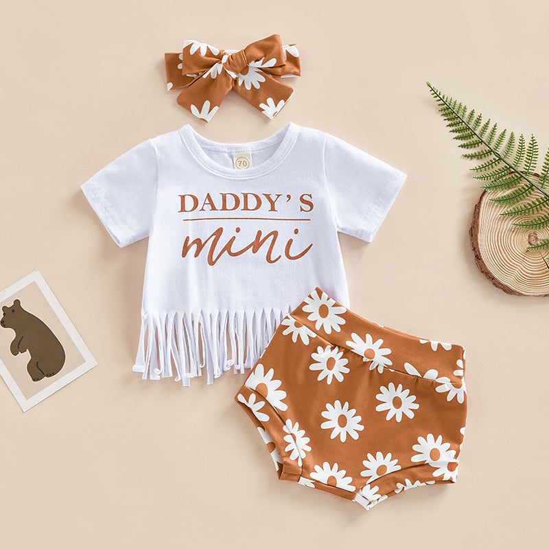 Baby Girl Letter Printed T-shirt with Flower Shorts and Hairband childrensterritory