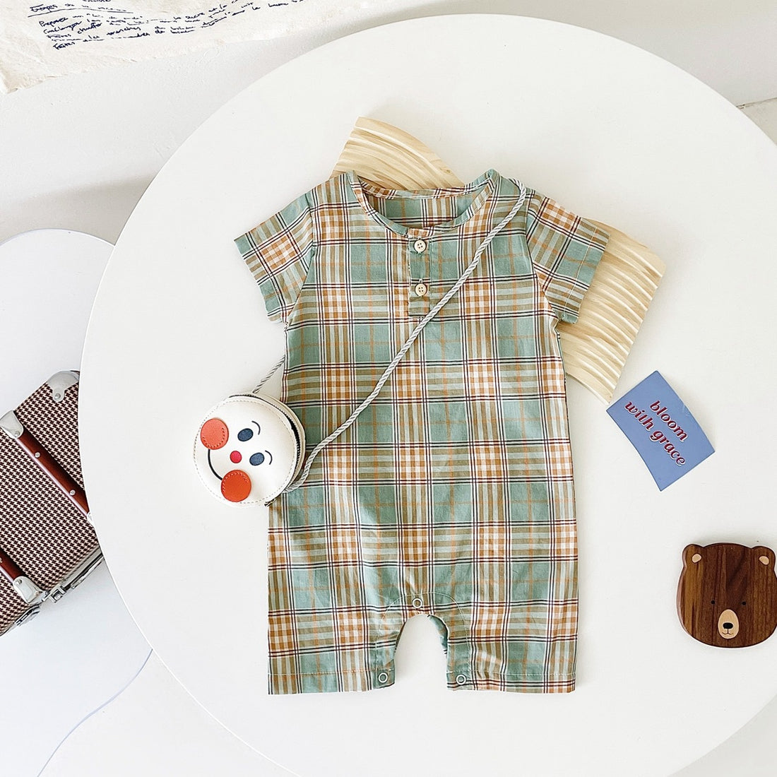 Baby Boy Plaid Casual Short Sleeve Summer Romper childrensterritory