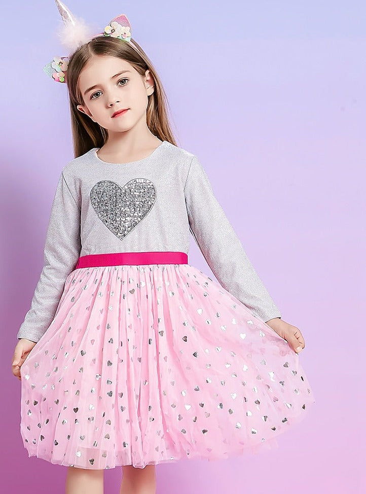 Kids Girls Heart Yarn Long Sleeve Dress childrensterritory
