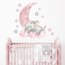 Pink Baby Elephant & Stars Wall Stickers for Baby Girl's Room childrensterritory