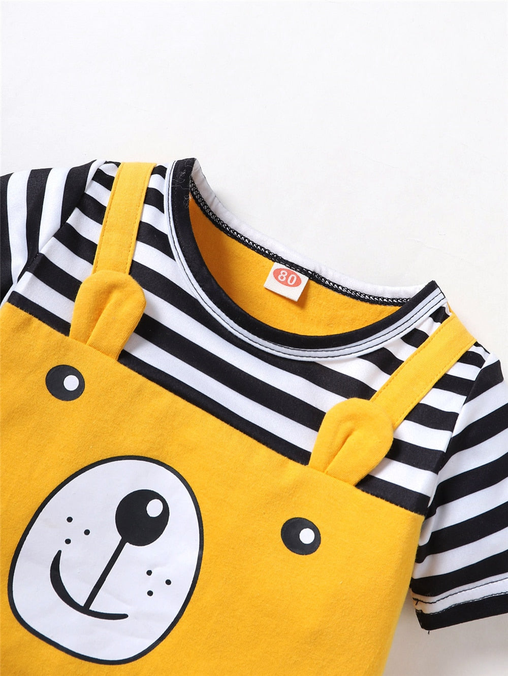 Bear Print Striped Baby Boy Bodysuit with Hat childrensterritory