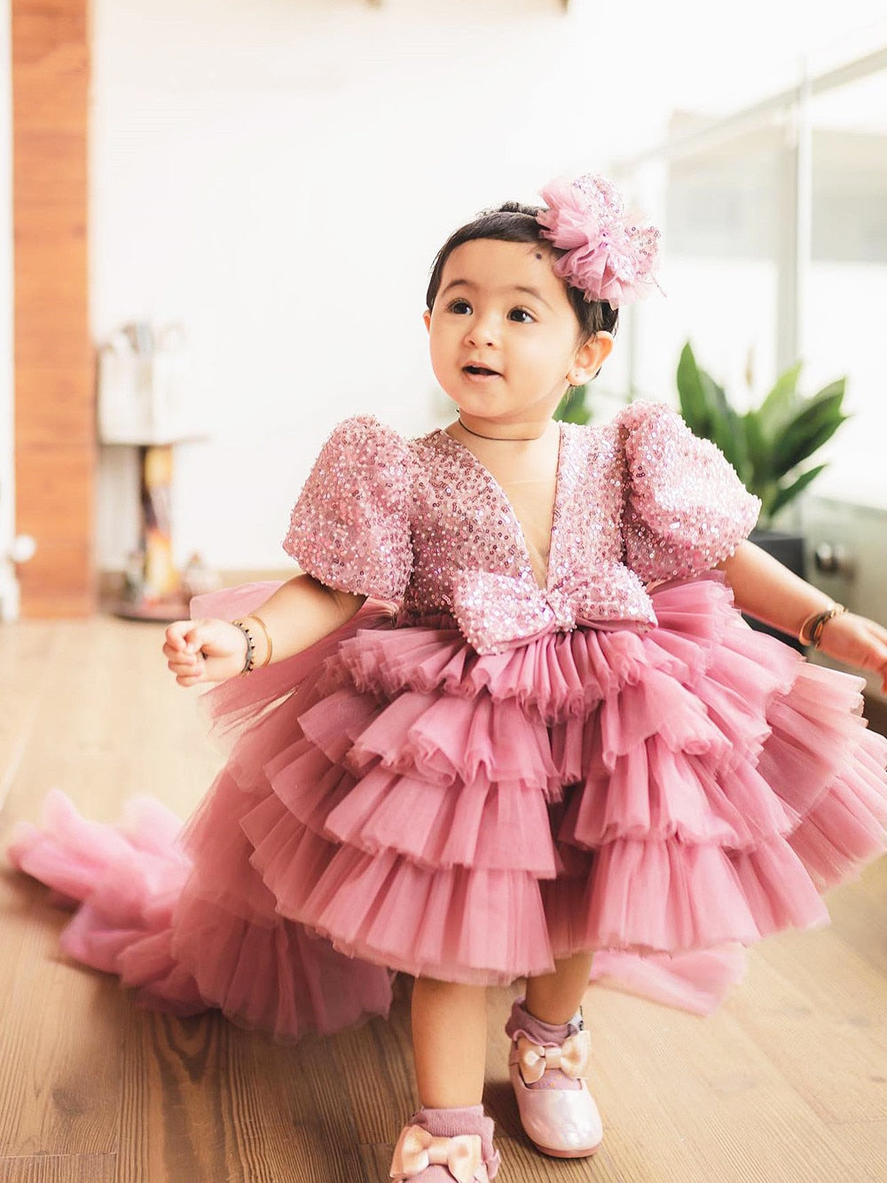 Fluffy High-Low Tiered Princess Birthday Party Gown for Girls childrensterritory