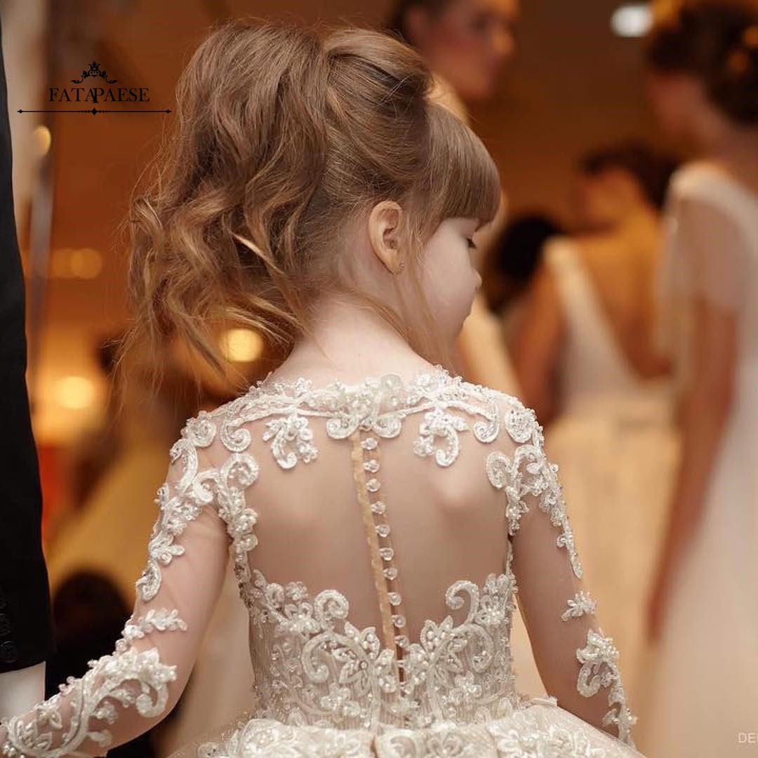 Kids Girls Vintage Embroidered Gown with Bow for Wedding Party childrensterritory