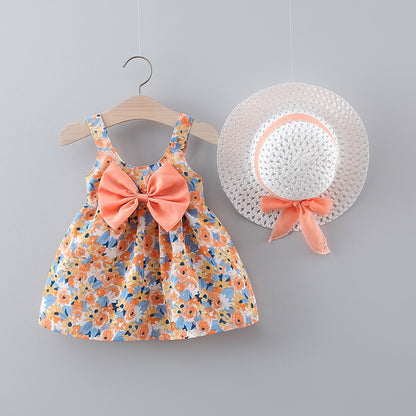2Pcs/Set Baby Girl Summer Beach Dress + Hat childrensterritory