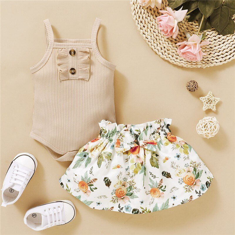 Romper &amp; Floral Skirt Baby Girls 2pcs Outfit Sets childrensterritory