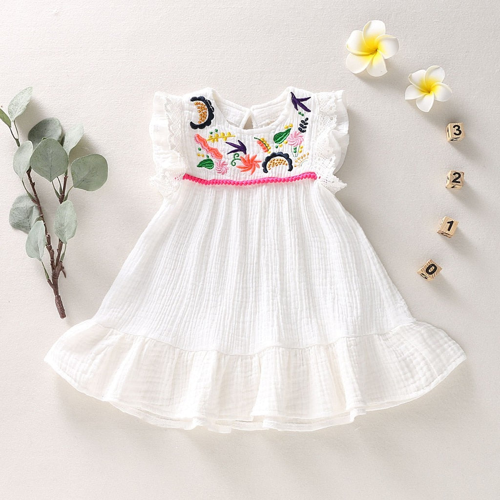 Baby/Kids Girls Embroidery Swing Pleated Dress childrensterritory