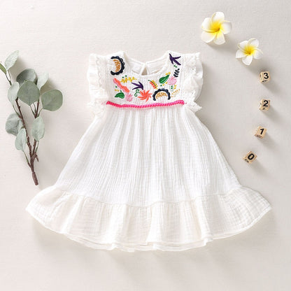 Baby/Kids Girls Embroidery Swing Pleated Dress childrensterritory