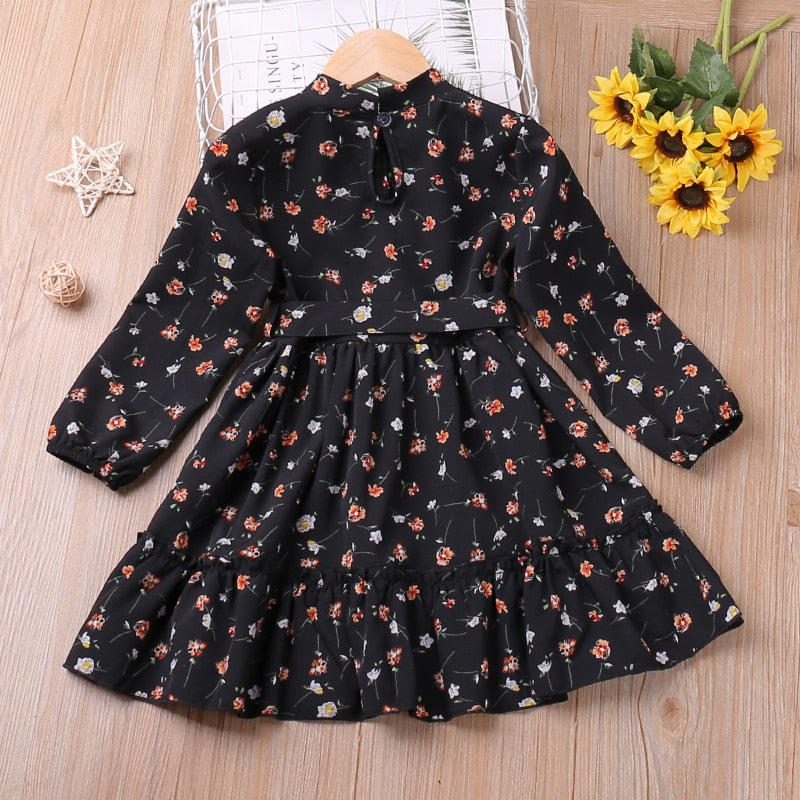 Kids Girls Floral Princess Dress With Bow Belt childrensterritory