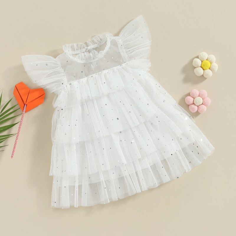 Stars Moon Sequins Kids Girls Ruffles Tulle Dress childrensterritory
