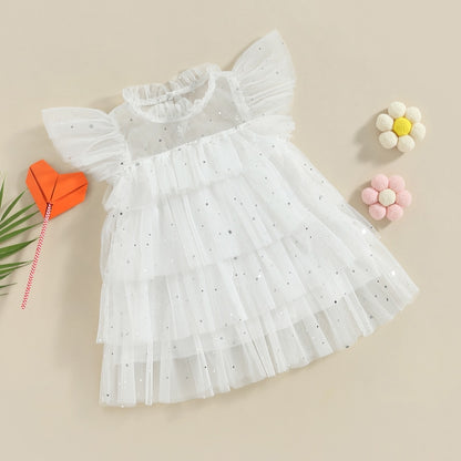 Stars Moon Sequins Kids Girls Ruffles Tulle Dress childrensterritory