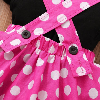 Baby Girls Black T-shirt + Polka Dot Skirt Party Outfit childrensterritory