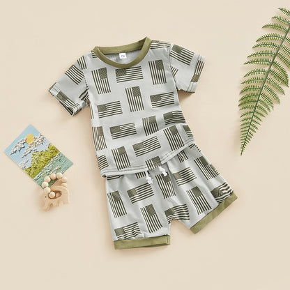 Baby Boy Flag Print Top + Drawstring Shorts Suit Set childrensterritory