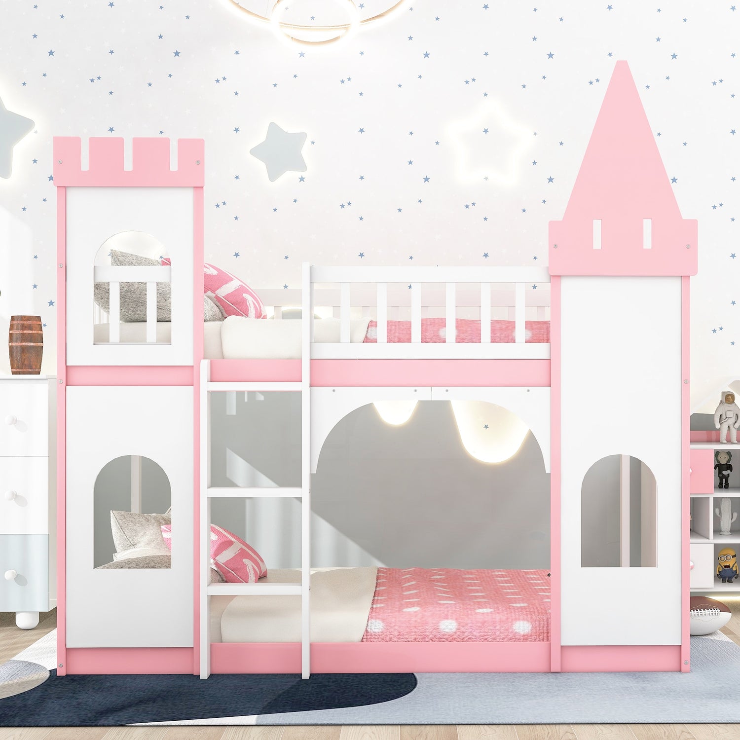 Twin Over Twin Castle Bunk Bed with Ladder childrensterritory