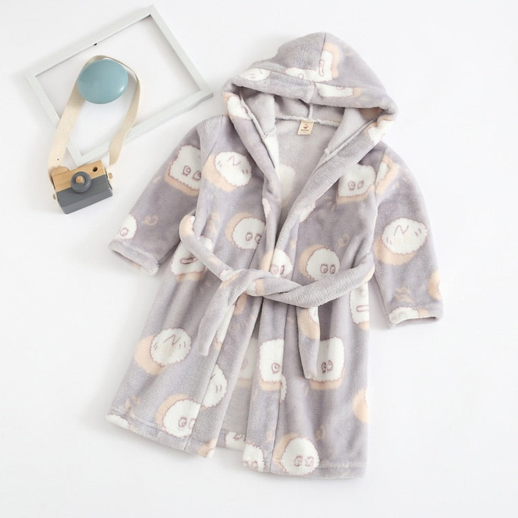 Kids Cartoon Printed Hooded Flannel Bathrobe childrensterritory