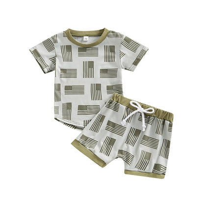 Baby Boy Flag Print Top + Drawstring Shorts Suit Set childrensterritory
