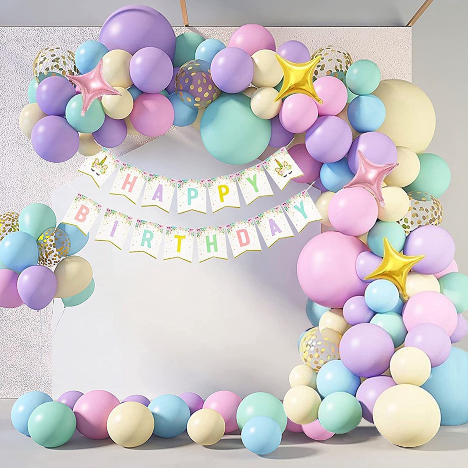 Unicorn & Colorful Rainbow Balloons Garland Arch Kit