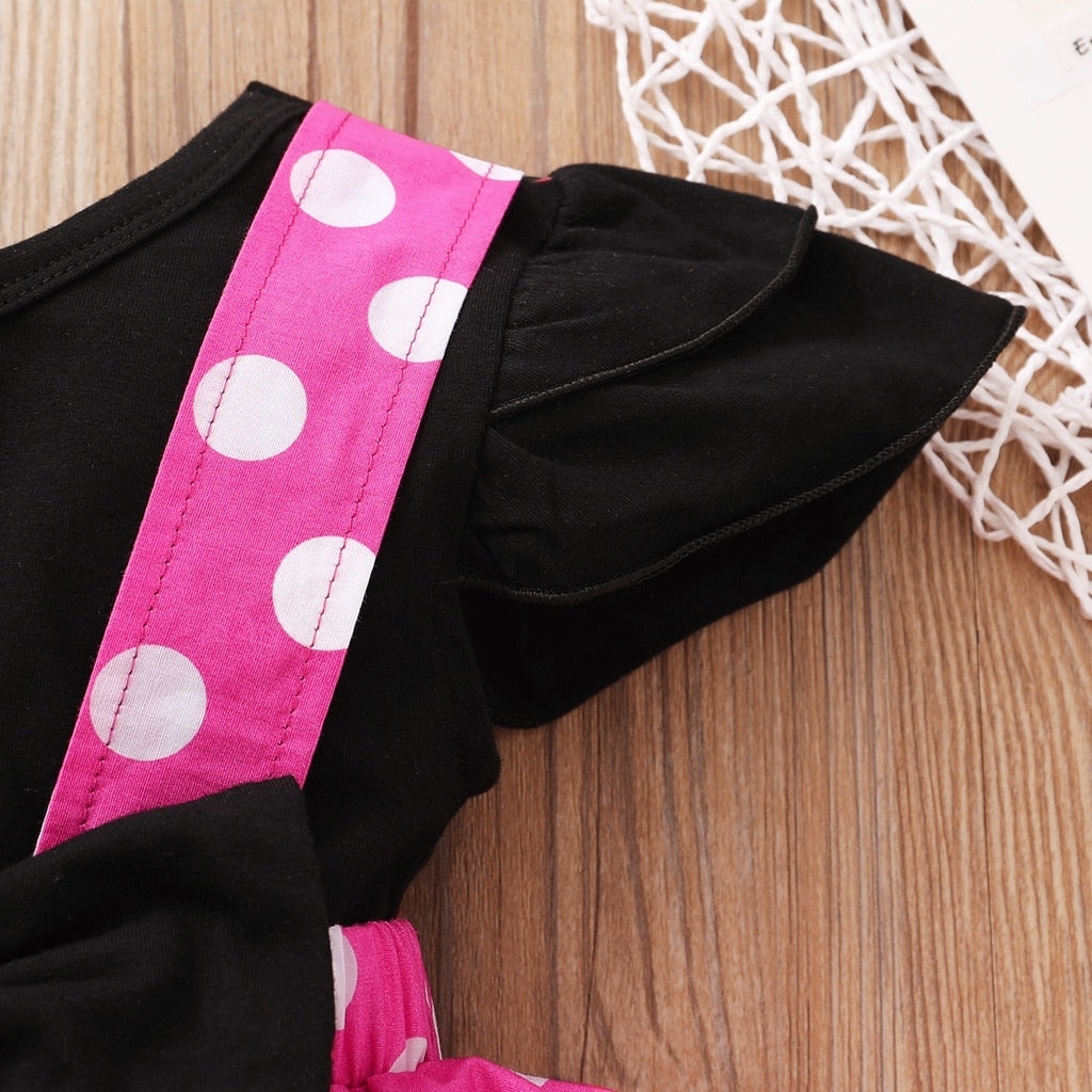 Baby Girls Black T-shirt + Polka Dot Skirt Party Outfit childrensterritory