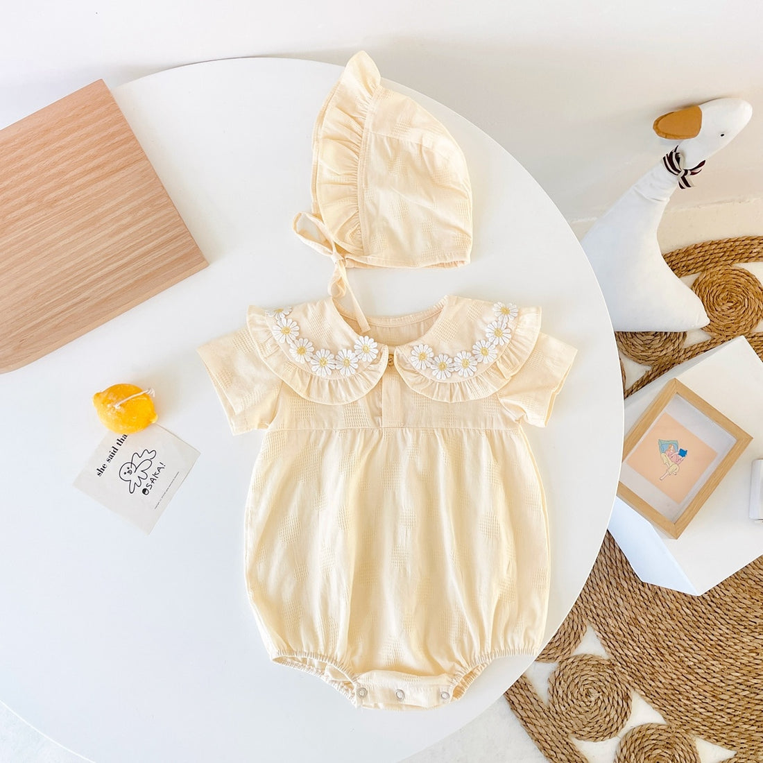 Baby Girls Floral Princess Cotton Bodysuits with Hat childrensterritory