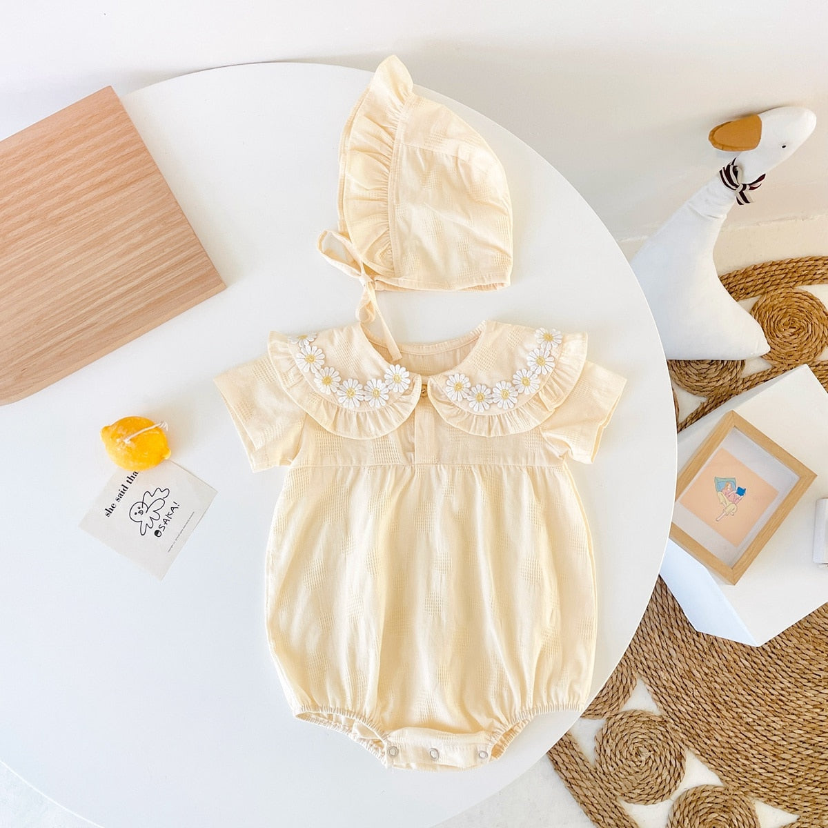 Baby Girls Floral Princess Cotton Bodysuits with Hat childrensterritory