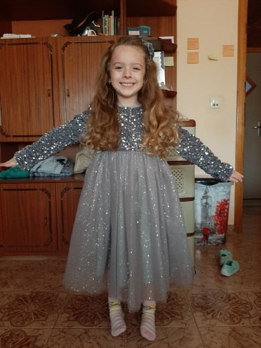 Long Sleeve Sequin Party Dress/Gown for Kids Girls childrensterritory