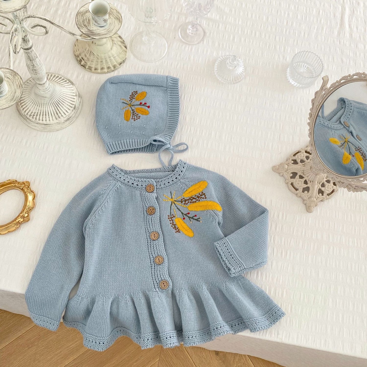 Baby Girl Flower Embroidery Cardigan with Hat for Spring childrensterritory