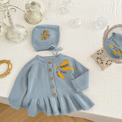 Baby Girl Flower Embroidery Cardigan with Hat for Spring childrensterritory