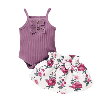 Romper &amp; Floral Skirt Baby Girls 2pcs Outfit Sets childrensterritory
