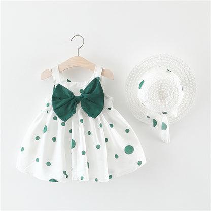 Baby Girl Floral Big Bow Designed Summer Dresses + Sunhat childrensterritory