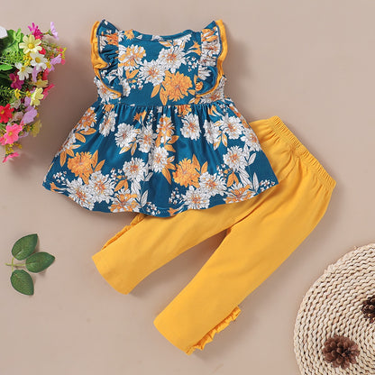 Baby/Kid Girl 2Pcs Flower Top &amp; Pant Clothing Set childrensterritory
