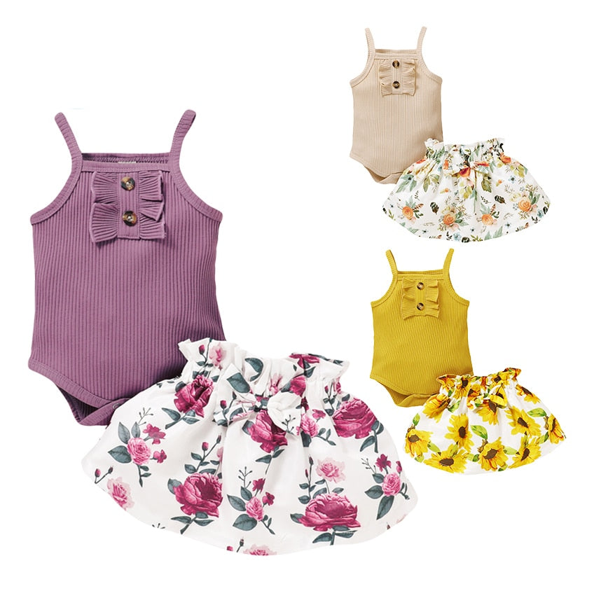 Romper &amp; Floral Skirt Baby Girls 2pcs Outfit Sets childrensterritory