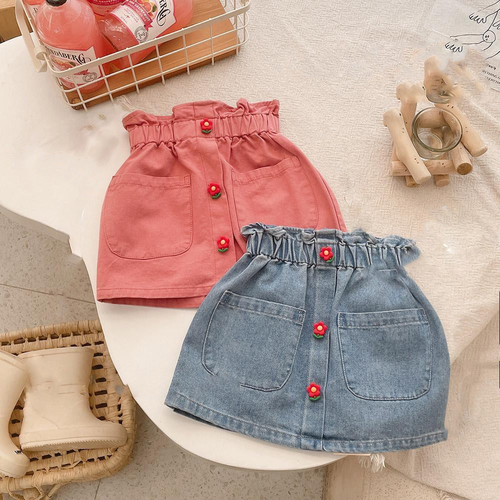 A-Line Flower Button Short Denim Skirt for Kids Girls childrensterritory