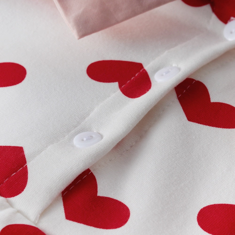 Newborn Baby Heart Print Bodysuit with Hat childrensterritory