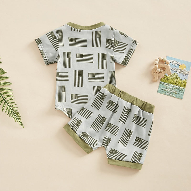 Baby Boy Flag Print Top + Drawstring Shorts Suit Set childrensterritory